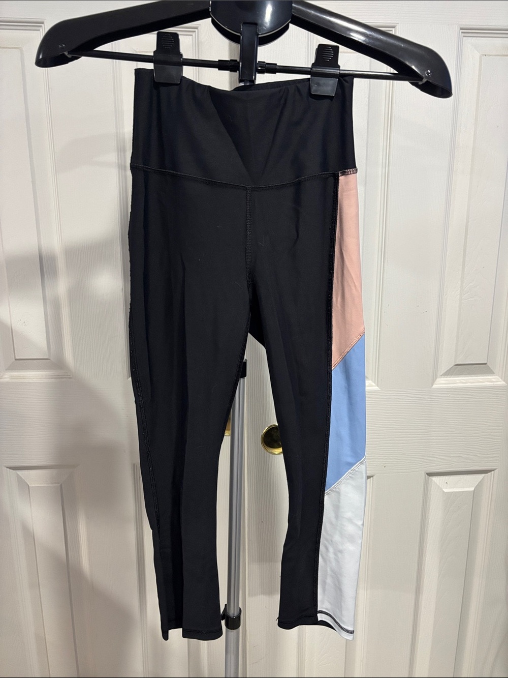 C&C California Black Leggings with Pink, Blue & White Colorblock Panels